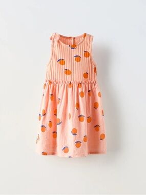 NWT Zara 1.5Y orange print sleeveless dress with shoulder bow knot